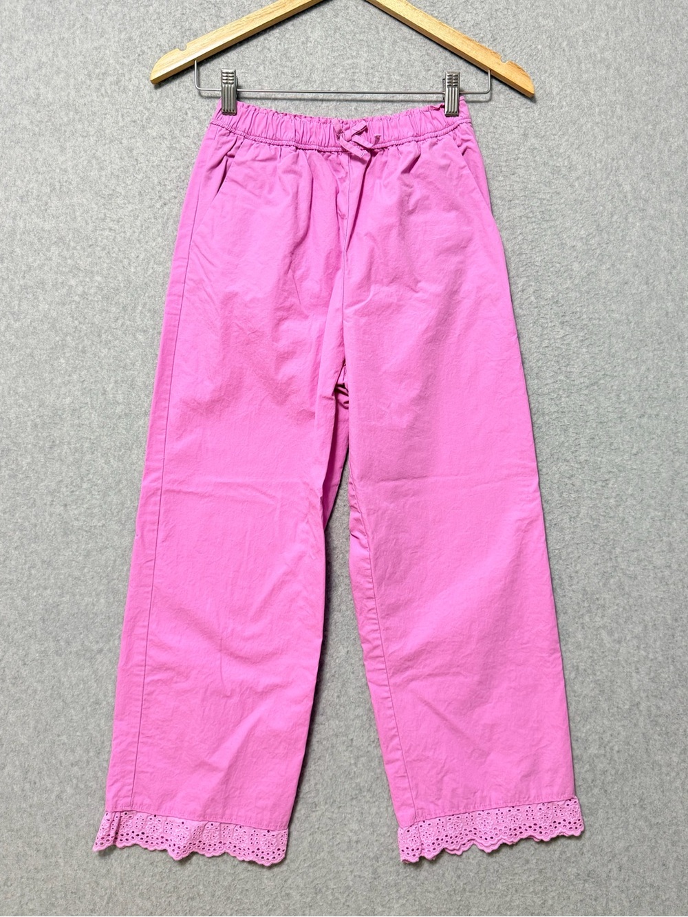 Zara Girls Pink Wide Leg Pants Size 12/13 Eyelet Trim Elastic Waist